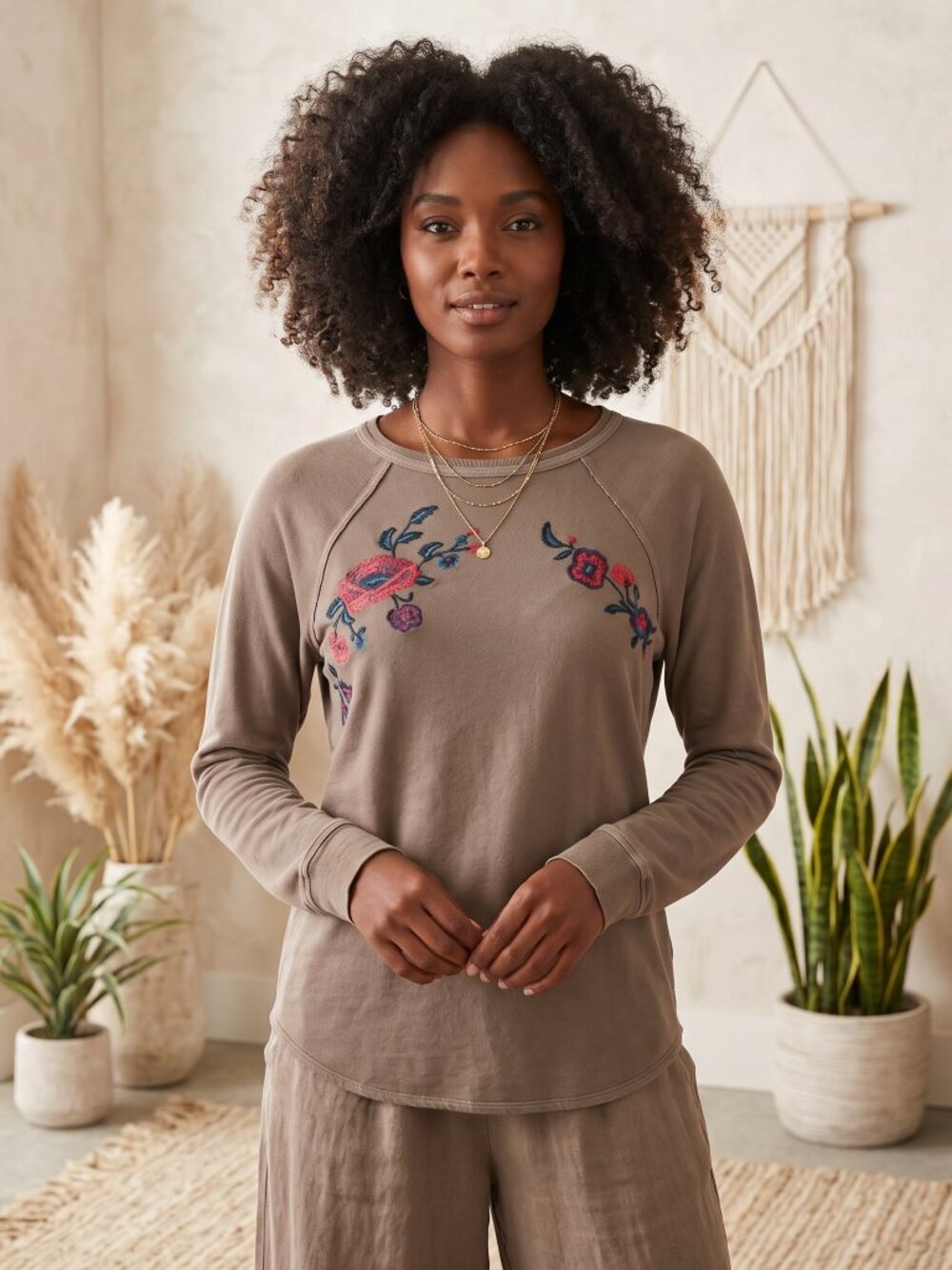 Knox Rose Embroidered S Tee Top LS Fairy Grunge Y2K‎ Boho Cottage Indie McBling